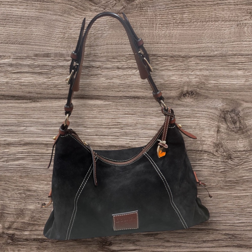 Dooney & Bourke Vintage Black Suede Leather Shoulder Bag